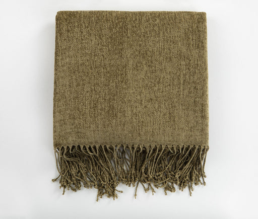 Chenille Throw/ Blanket with Fringe- Olive Brown - FineFamilyGoods