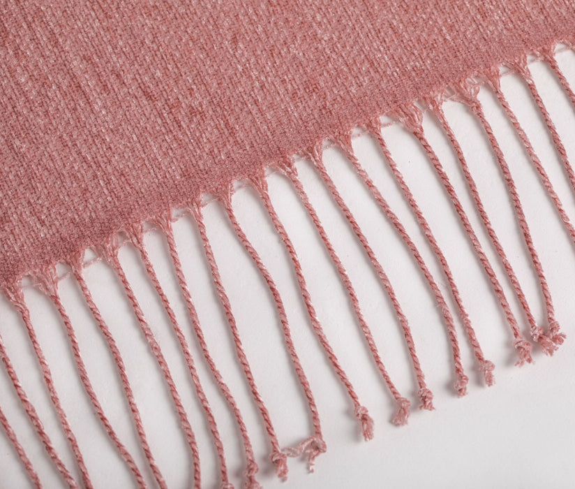 Chenille Throw Blanket with Fringe- Powder Pink - FineFamilyGoods