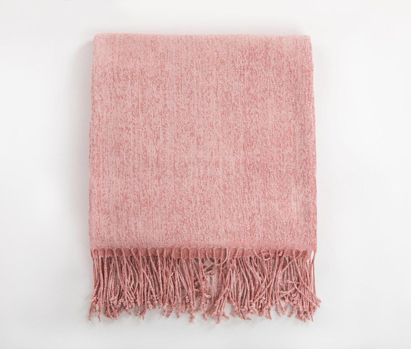 Chenille Throw Blanket with Fringe- Powder Pink - FineFamilyGoods