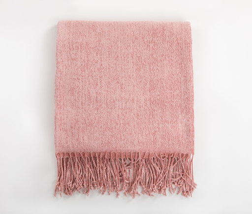 Chenille Throw Blanket with Fringe- Powder Pink - FineFamilyGoods