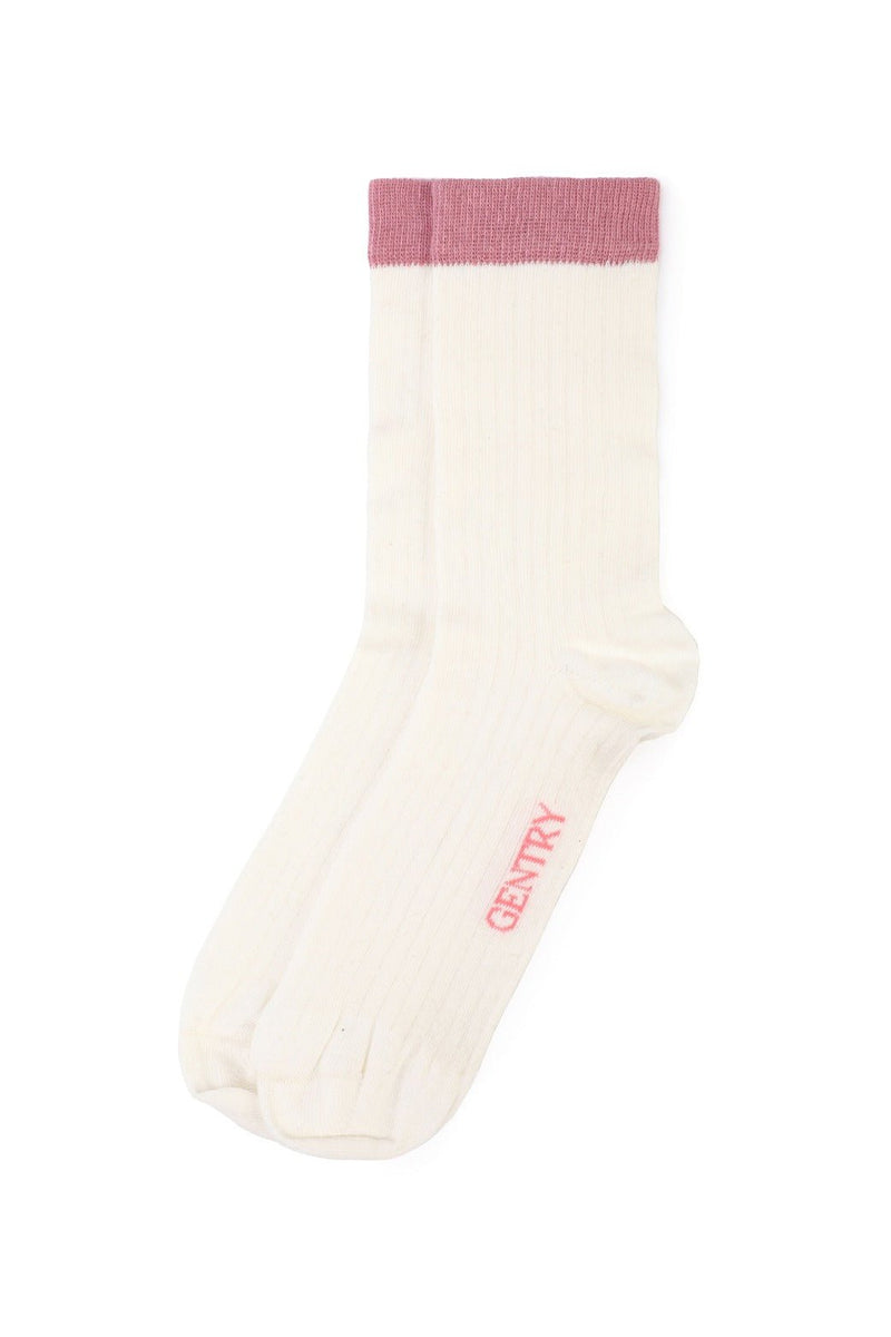 Classic Ribbed Pattern Socks White and Pink Set of 2 - FineFamilyGoodsMedium (7 - 9)