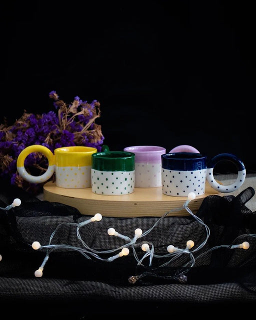 Dark Blue Polka Dot Ceramic Espresso Cup Set - FineFamilyGoods