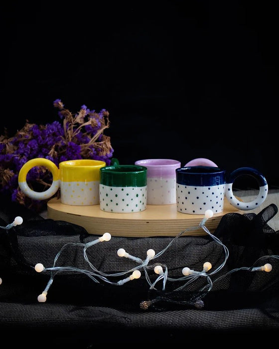 Dark Blue Polka Dot Ceramic Espresso Cup Set - FineFamilyGoods