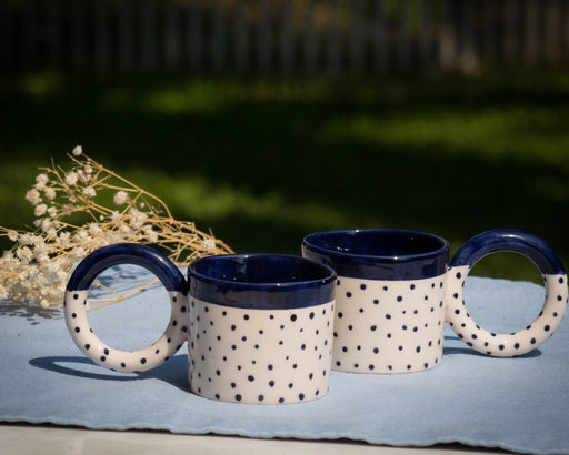 Dark Blue Polka Dot Ceramic Espresso Cup Set - FineFamilyGoods