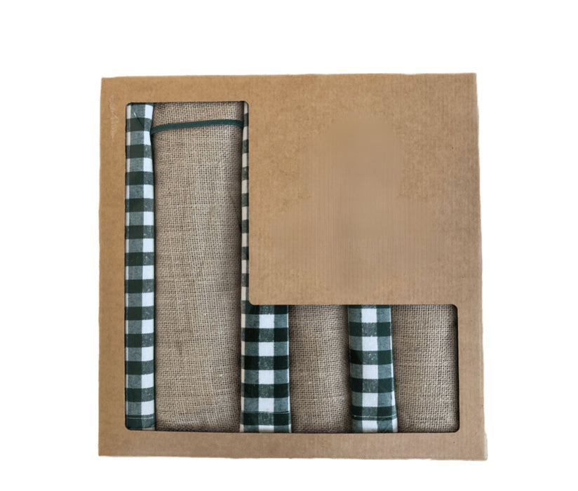 Embroidered Jute and Plaid Placemat Set- Green - FineFamilyGoods