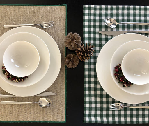 Embroidered Jute and Plaid Placemat Set- Green - FineFamilyGoods