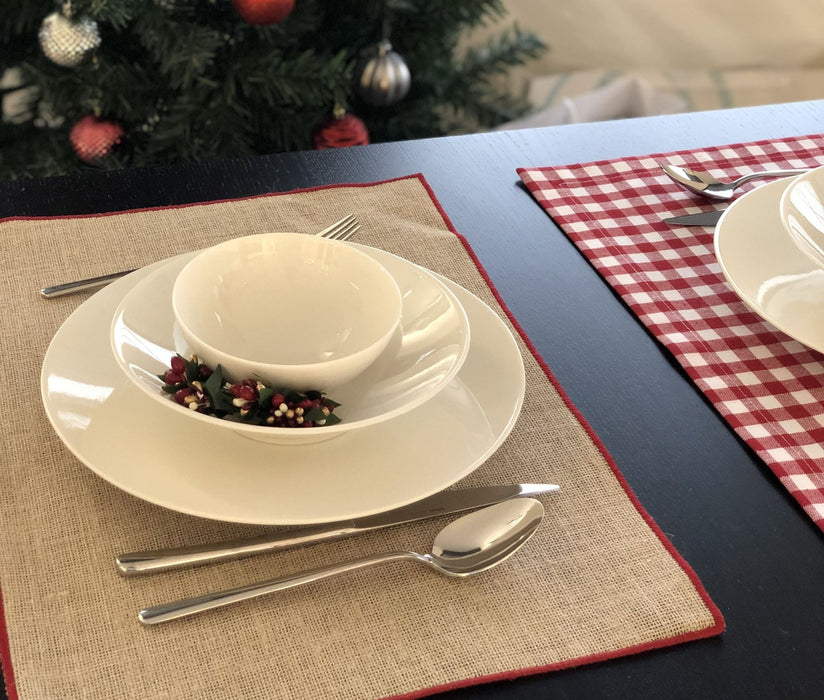 Embroidered Jute and Plaid Placemat Set- Red - FineFamilyGoods