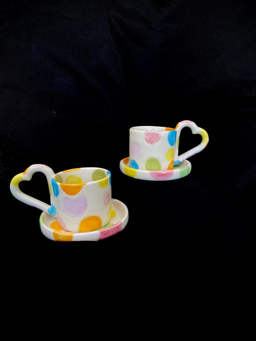 Handmade Ceramic Espresso Cup with Heart-Shaped Handle and Saucer - FineFamilyGoods