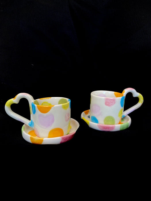 Handmade Ceramic Espresso Cup with Heart-Shaped Handle and Saucer - FineFamilyGoods