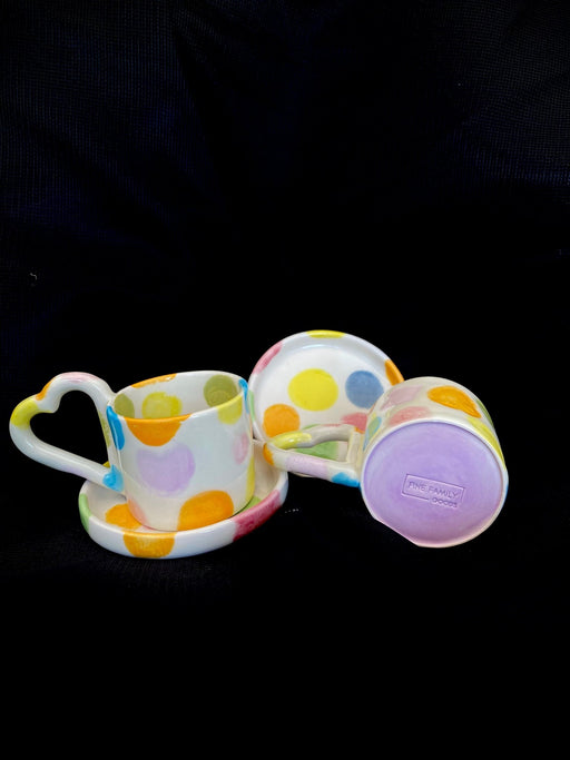 Handmade Ceramic Espresso Cup with Heart-Shaped Handle and Saucer - FineFamilyGoods