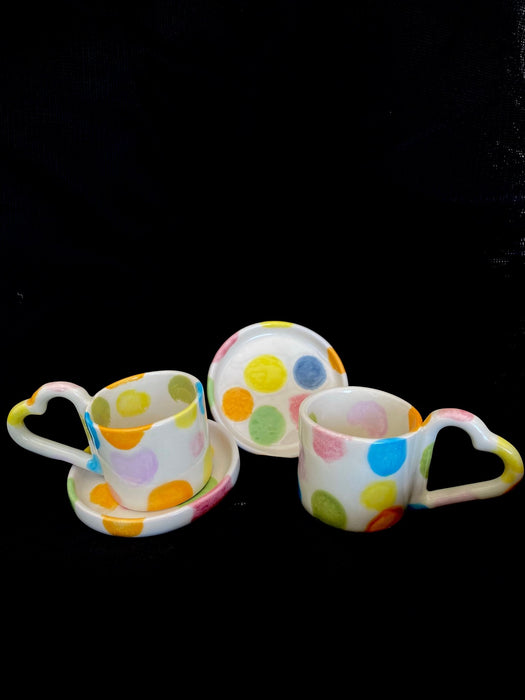 Handmade Ceramic Espresso Cup with Heart-Shaped Handle and Saucer - FineFamilyGoods