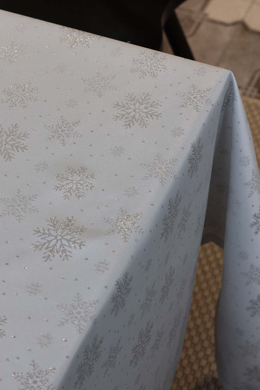 Jacquard Christmas Snowfall Tablecloth- Ecru & Silver - FineFamilyGoods59"x 94"