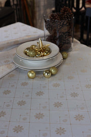 Jacquard Christmas Snowflake Tablecloth- Ecru & Gold - FineFamilyGoods59"x 94"