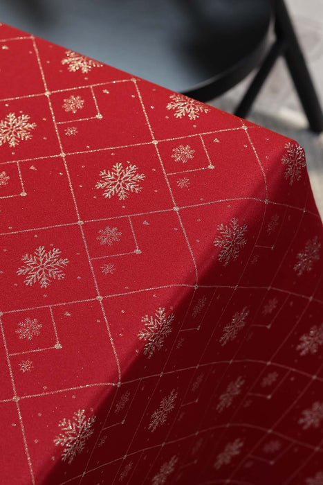 Jacquard Christmas Snowflake Tablecloth- Red & Gold - FineFamilyGoods59"x 94"