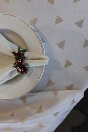 Jacquard Christmas Tree Tablecloth- Ecru & Gold - FineFamilyGoods59"x 94"