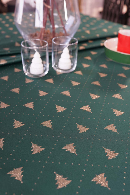 Jacquard Christmas Tree Tablecloth- Green & Gold - FineFamilyGoods59"x 94"