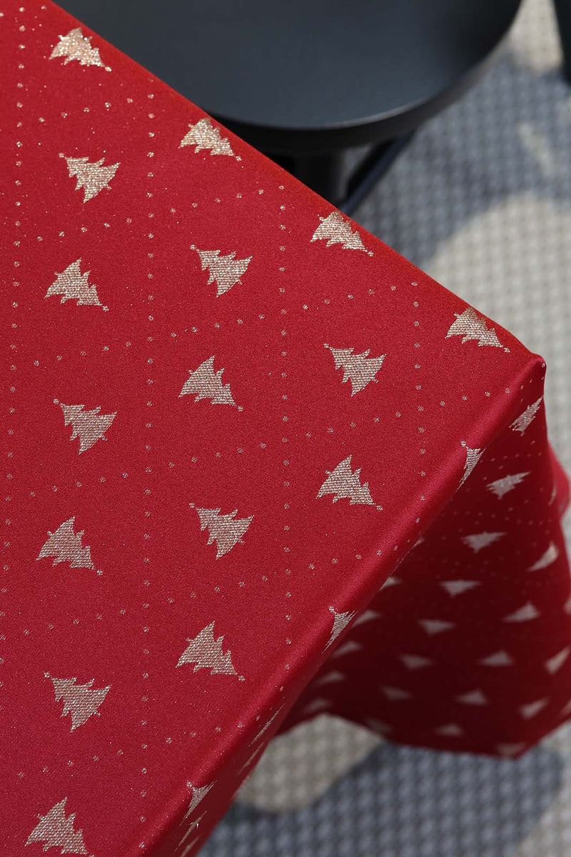 Jacquard Christmas Tree Tablecloth- Red & Gold - FineFamilyGoods59"x 110"