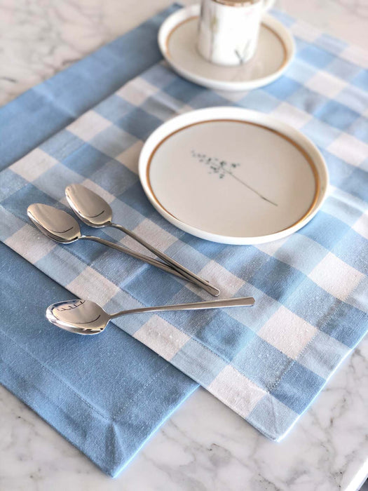 Plaid and Plain Placemat Set- Blue - FineFamilyGoods