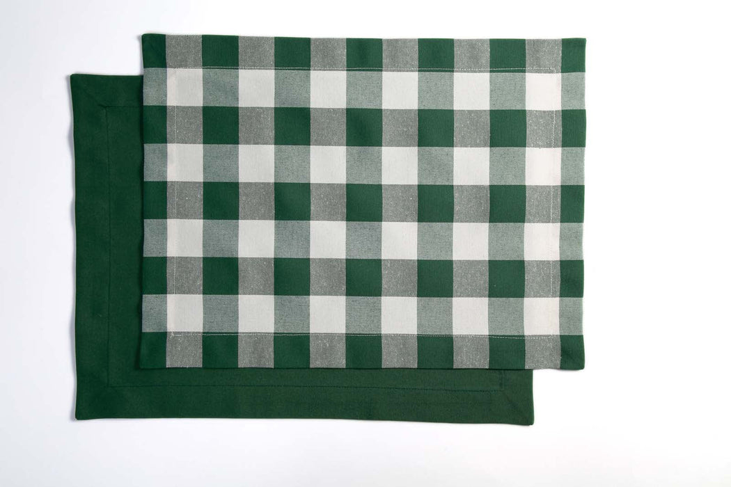 Plaid and Plain Placemat Set- Emerald Green - FineFamilyGoods