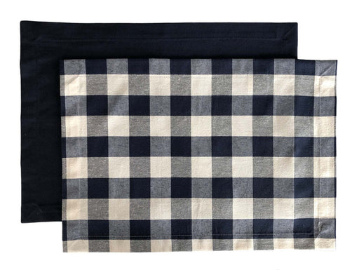 Plaid and Plain Placemat Set- Navy - FineFamilyGoods