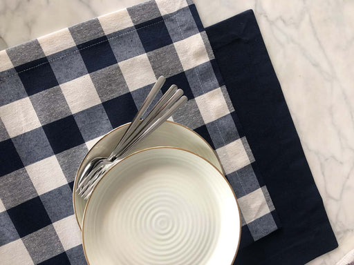 Plaid and Plain Placemat Set- Navy - FineFamilyGoods