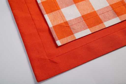 Plaid and Plain Placemat Set- Orange - FineFamilyGoods