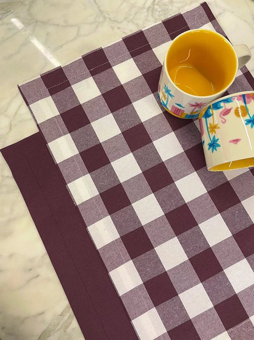 Plaid and Plain Placemat Set- Plum - FineFamilyGoods