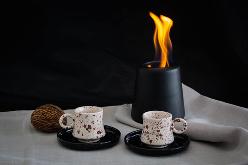 Spotted Ceramic Espresso Cup Set with Black Saucers - FineFamilyGoods