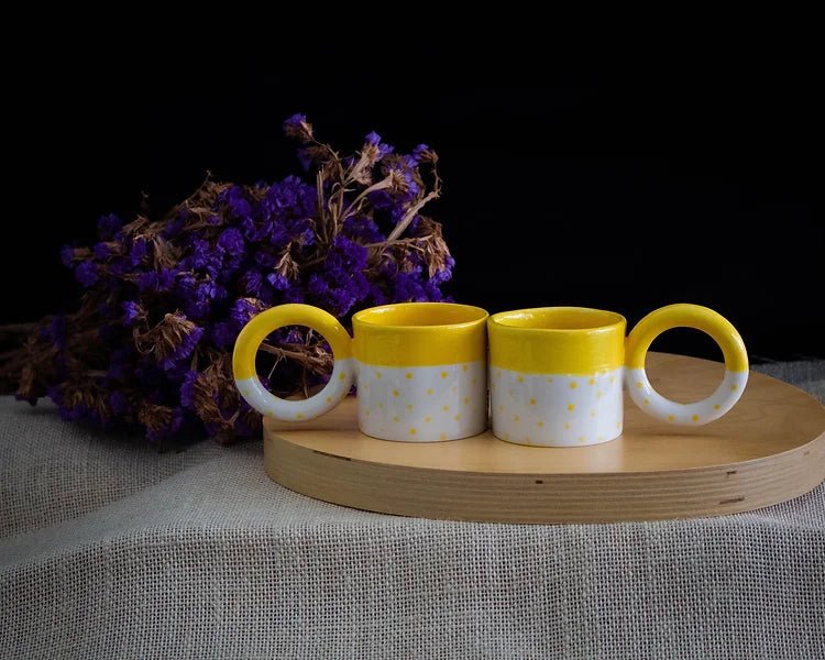 Yellow Polka Dot Ceramic Espresso Cup Set - FineFamilyGoods