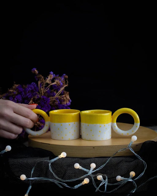 Yellow Polka Dot Ceramic Espresso Cup Set - FineFamilyGoods